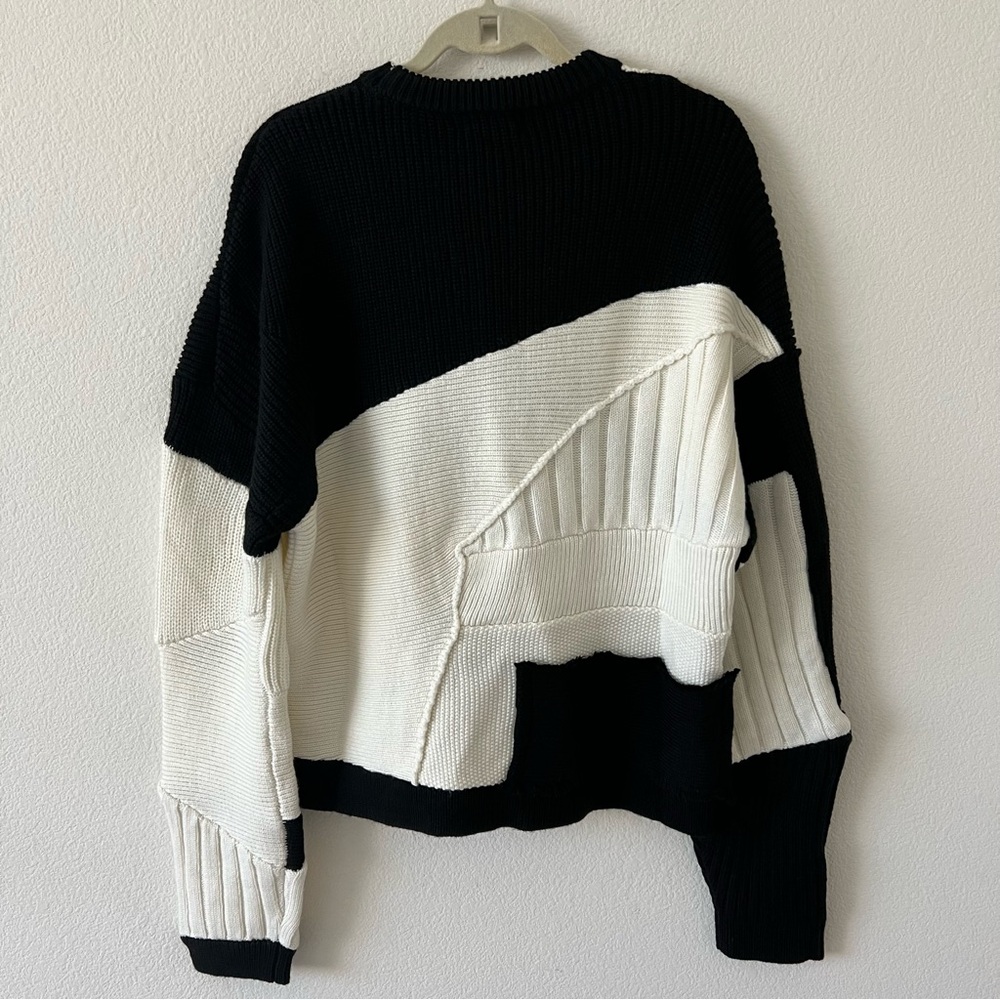 NWT RtA Aimee Wool Blend Geometric Colorblock Knit Sweater Black White Size L - Picture 13 of 16